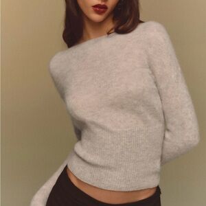 Reformation Soren Sheer Alpaca Sweater Top in Barley